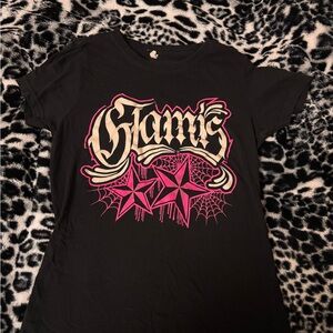 Glamis Black Tee with Pink Star Graphic